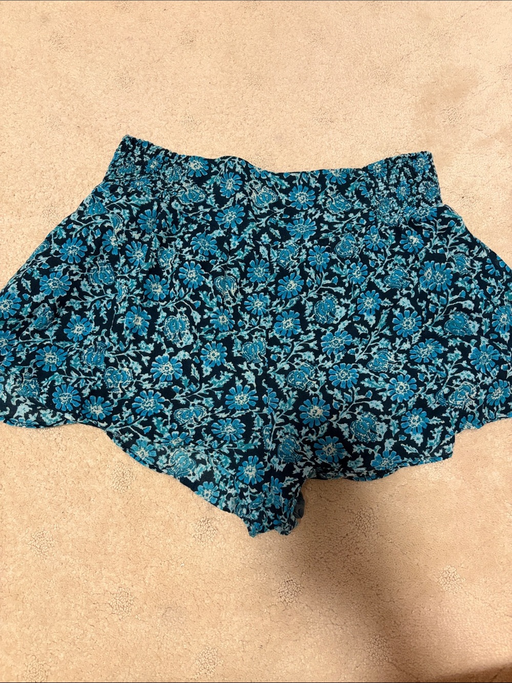 Free People Blue Floral Elastic Waist Shorts Size Large